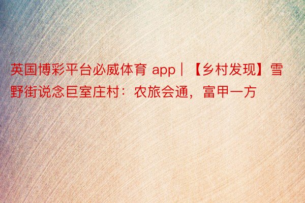 英国博彩平台必威体育 app | 【乡村发现】雪野街说念巨室庄村：农旅会通，富甲一方