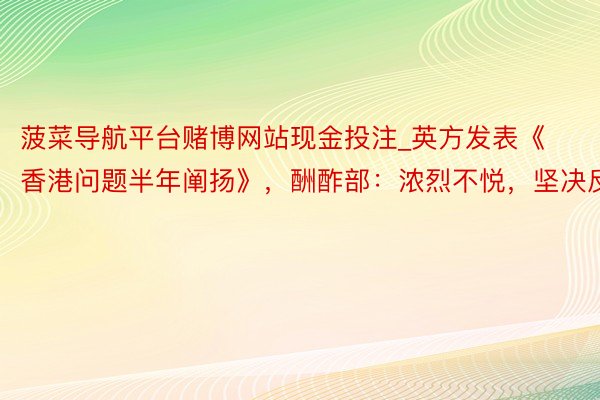 菠菜导航平台赌博网站现金投注_英方发表《香港问题半年阐扬》，酬酢部：浓烈不悦，坚决反对